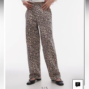 Topshop Animal Print Straight Leg Pants